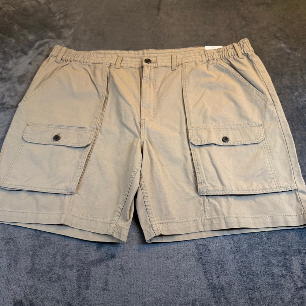 St Johns Bay Khaki Cargo Shorts Elastic Waist Tan Baggy Mens‎ 52" NWT